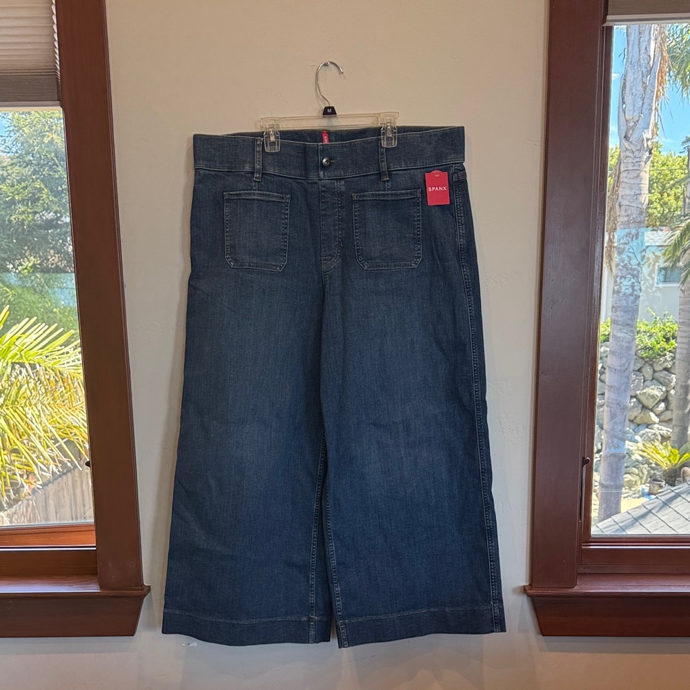 NWT SPANX Cropped Wide Leg Pull On Jeans 2X/2T in Blue - Picture 2 of 7